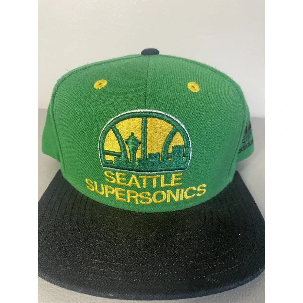 Seattle Supersonics Adidas Snapback Hat Spellout LOGO City on Bill Vintage RARE